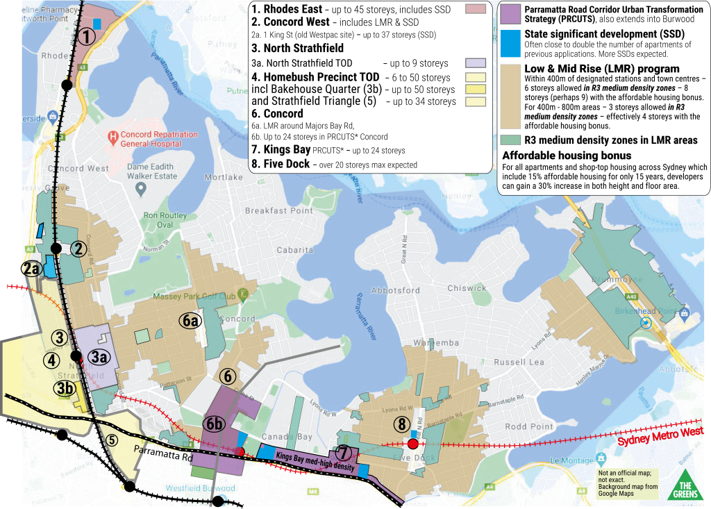 Summary map of development zoning in Canada Bay - January 2026